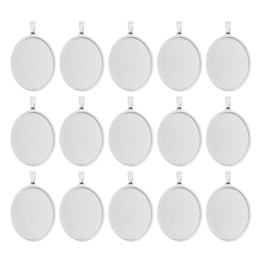 

High Quality Oval Stainless Steel Pendant Cabochon Base Bezel Blank Fit Cabochon Necklace Jewelry Making Blank Pendants Tray 13x18mm 5pcs