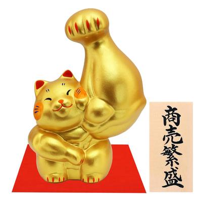 Osaka Choseido con Etiqueta de Madera Original 13cm de Alto Figurita Maneki-neko, Cerámica, (Regalo gratis) (Enviado por separado) Maneki-neko de brazo fuerte, zurdo