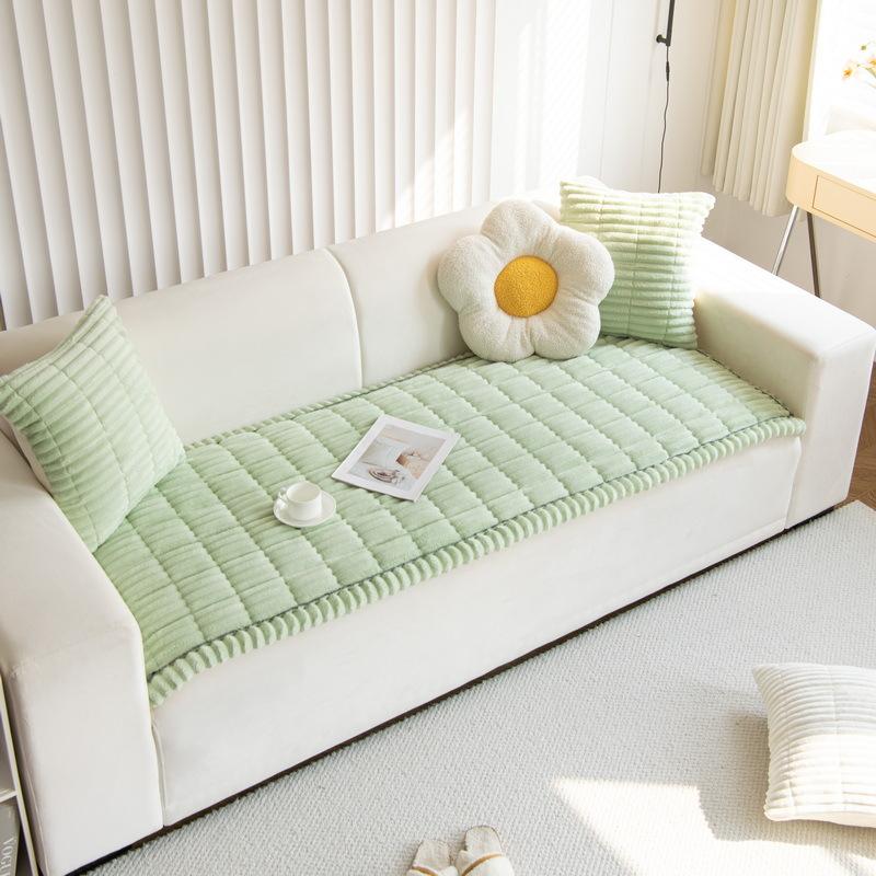 Solid Color Minimalist Sofa Cushion Autumn and Winter Anti Slip Pad Thick Quilted Protective Pad  Warm and Soft Sofa Mat Multiple Sizes Available