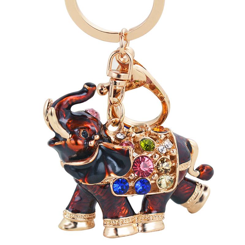 New Design 3D Enamel Elephant Crafts Key Holder Fashion Crystal Animal Bag Pendant Unique Jewelry Gift Bag Charm