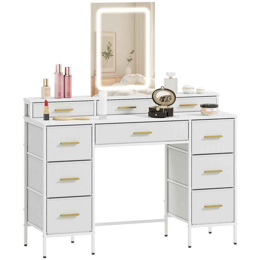 Multi Storage Elegant Dressing Table With Led Mirror White