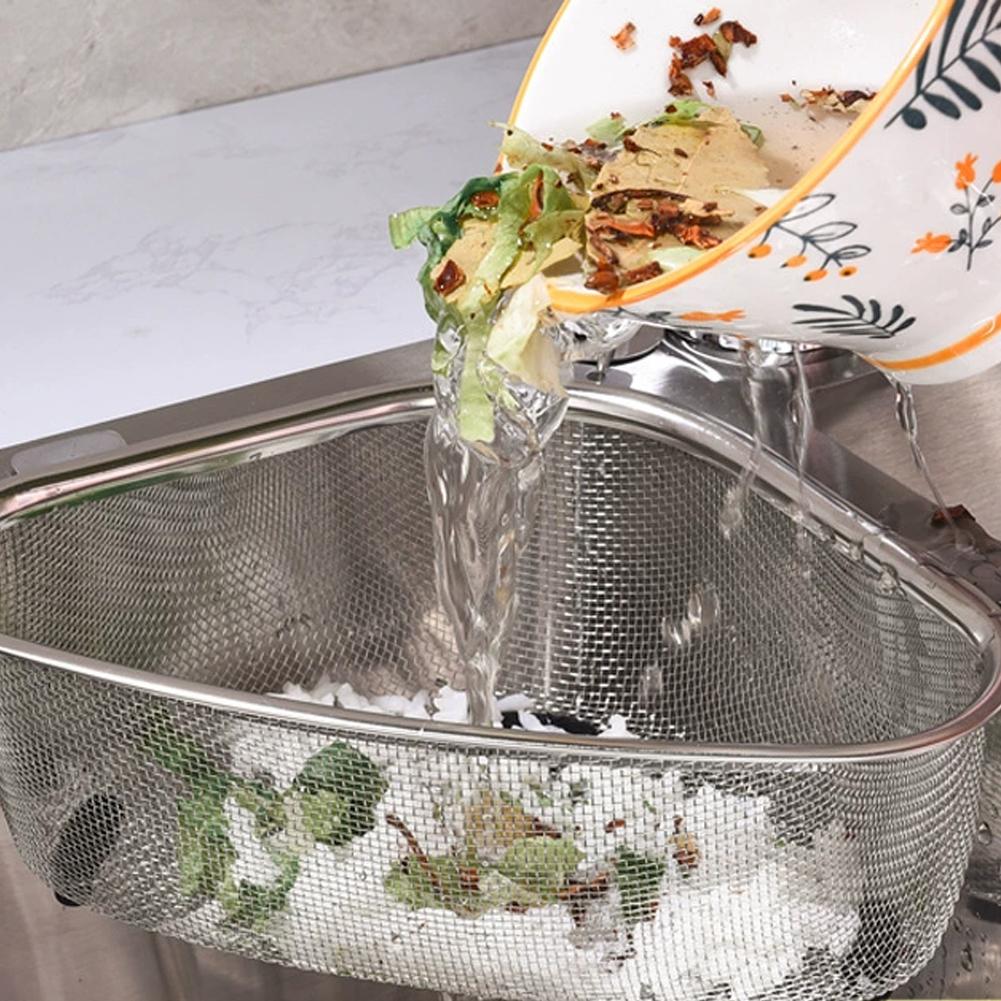 Sink Triangle Drain Basket Steel Kitchen Filter Leakage Basket Basket Kitchen Drainie A0C1