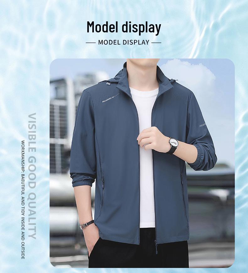 Men's Summer Hooded Ice Silk UPF50+ Sun Protection Jacket for Outdoor Fishing
