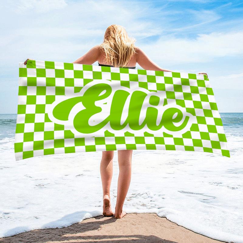 Summer New Microfiber Beach Towel Plaid Bath Towel Seaside Vacation Absorbent Quick-Drying Anti-Sand