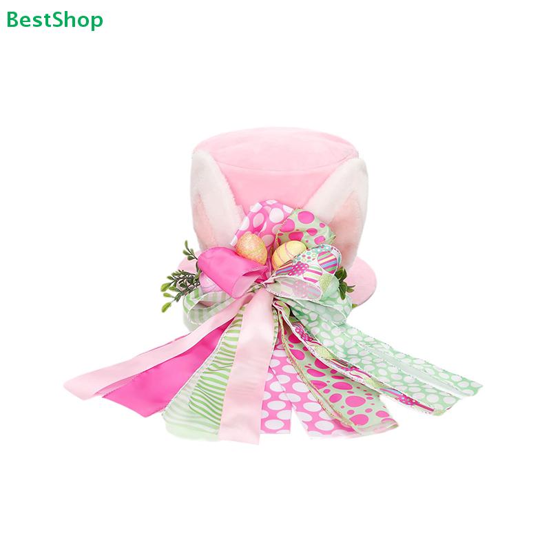Easter Bunny Top Hat Decoration - Pink & Green Polka Dot Ribbon Design with Mini Eggs