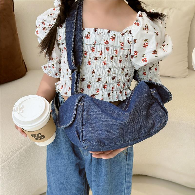 Trendy Chic Kids Shoulder Bag In Denim Material With Fun Cartoon Prints