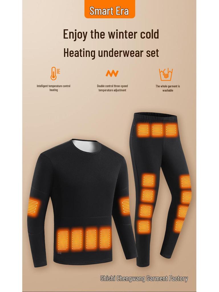 Ensemble de sous-vêtements chauffants intelligents unisexes à chargement USB - 30 zones, épaissis, résistants au froid, conception à température constante