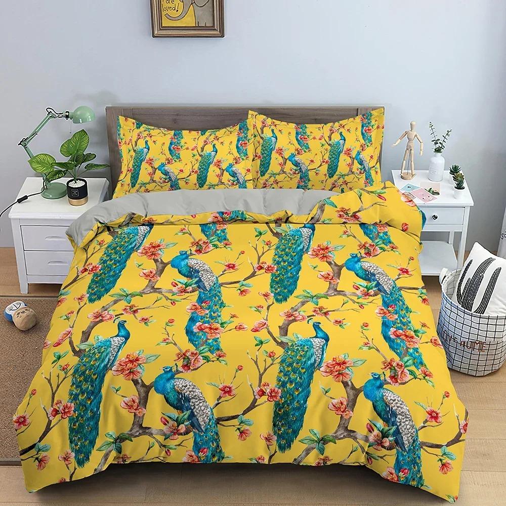 Colorful Feathers Pattern Bedding Set Soft Cozy Duvet Cover Set Luxury King Queen Quilt Cover for Bedroom Decor