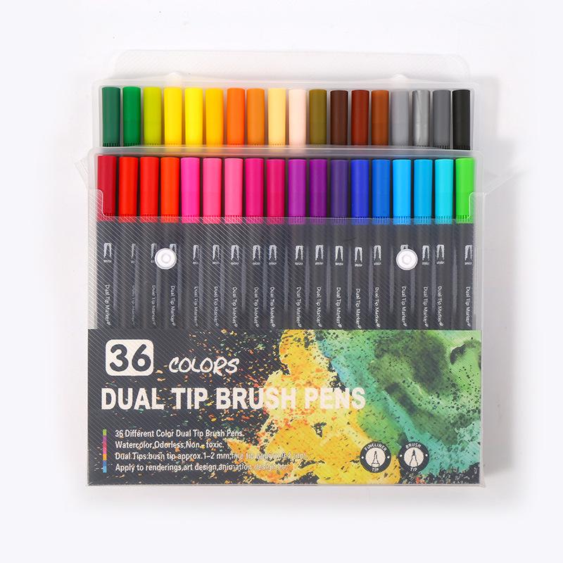 Water-based Double-ended Watercolor Pen Set with Colored Fine Liner and Soft Tip