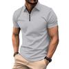 Men's Solid Color Zipper Casual Sports Short Sleeved Polo Shirt