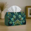 2D Flat 1pc Decorative Tissue Box with Peacock Feather Design, Made of Reusable And Washable Material, Featuring an Exotic Blue Green Eye Pattern, Sui