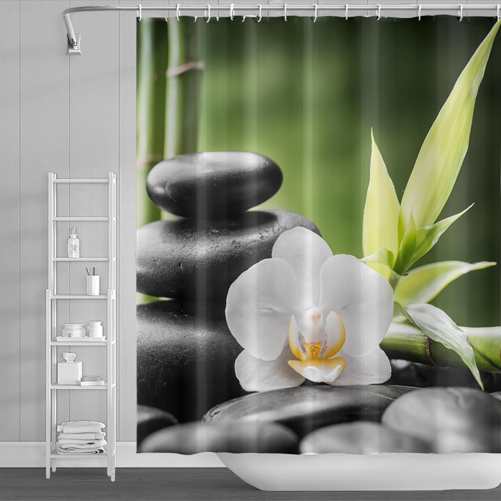 Spa Buddha Water Yoga Shower Curtain Rural Landscape Creek Stone Lotus Buddha Waterproof Polyester Bathroom Curtain With Hooks W60H190(CM)-1 Pcs