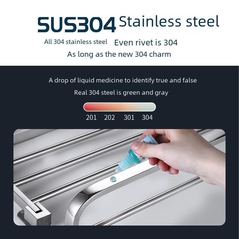 304 Stal nierdzewna składany wieszak na ręczniki łazienkowe - wielofunkcyjny organizer do przechowywania bez dziurkowania