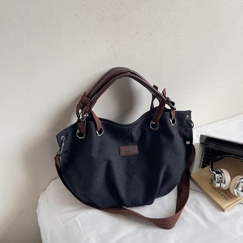 Womens Retro Tote Japanese Canvas Largecapacity Handbag For Lazy Commute Workwear Crossbody Shoulder Bag