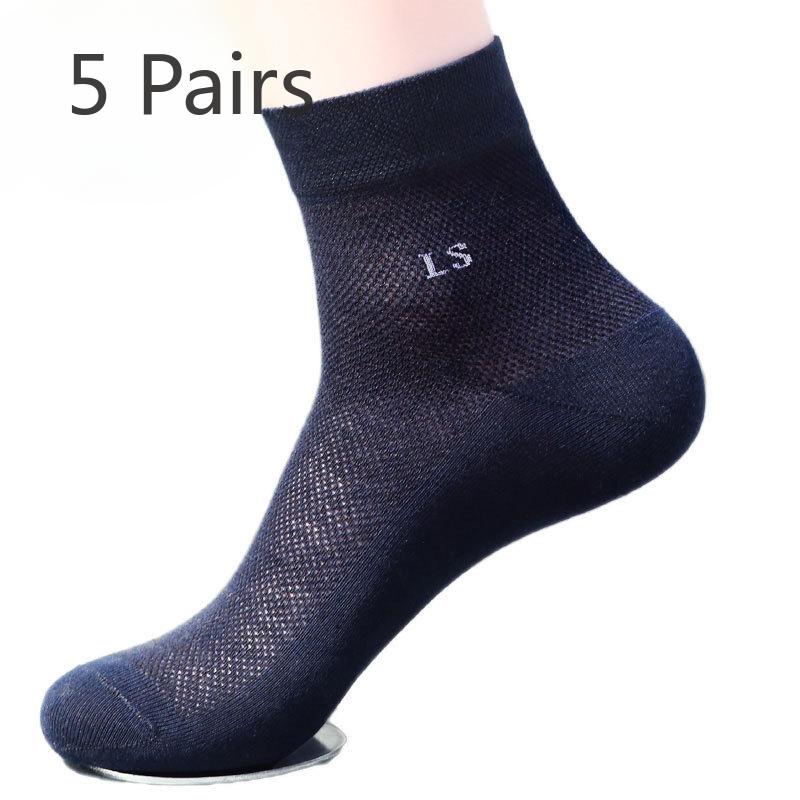 5 Pairs of Men's Summer Thin Cotton Mesh Breathable and Sweat Absorbing Tube Socks