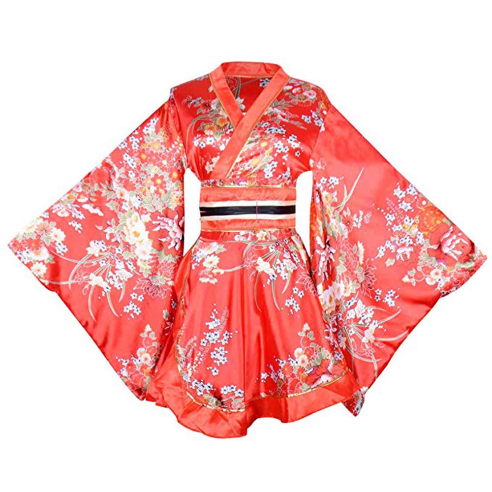 

Mini Kimono Ruffled Ribbon Obi Satin Front Japanese Short Sexy Loungewear [Joel Ding s Store] Women s Kimono-style Bathrobe, Dress, Hem, Tie, Belt,