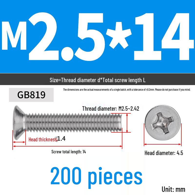 304 Stainless Steel Phillips Flat Head Countersunk Machine Screw (Sizes: M2, M3, M4, M5, M6, M8, M10)
