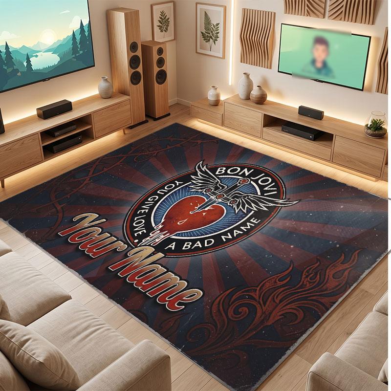 Bon Jovi Personalized Crystal Velvet Carpet, Customized Name Text Soft Anti‑Slip Rug for Living Room Bedroom