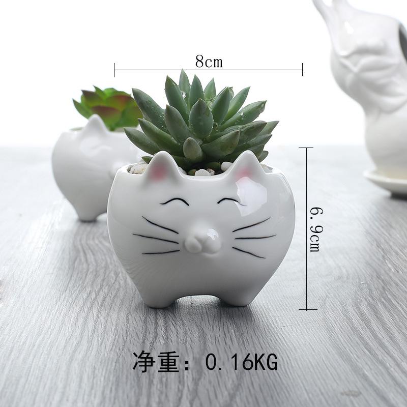 European Mengmeng Cartoon Kitten White Ceramic Flower Pot, Creative Gardening Balcony Succulent Flower Pot Ornament
