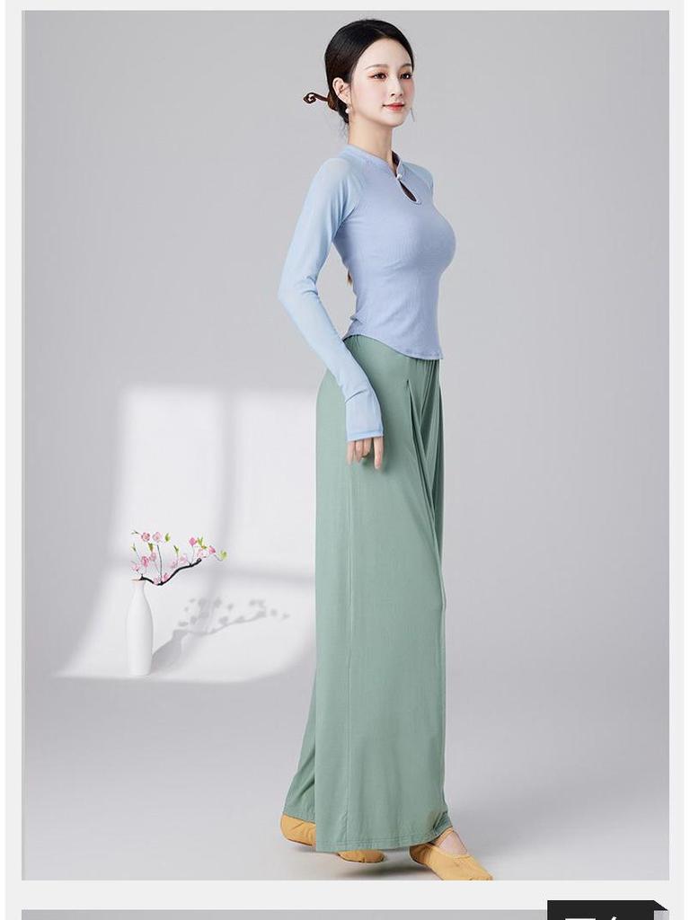 Women's Slim Fit Long Sleeve Stand Collar Dance Top - Versatile, Slimming, Classical Dance Practice Wear
