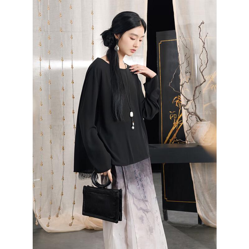 SanCai Dreaming Butterfly Loose Fit Hollow-Out Chiffon Blouse M