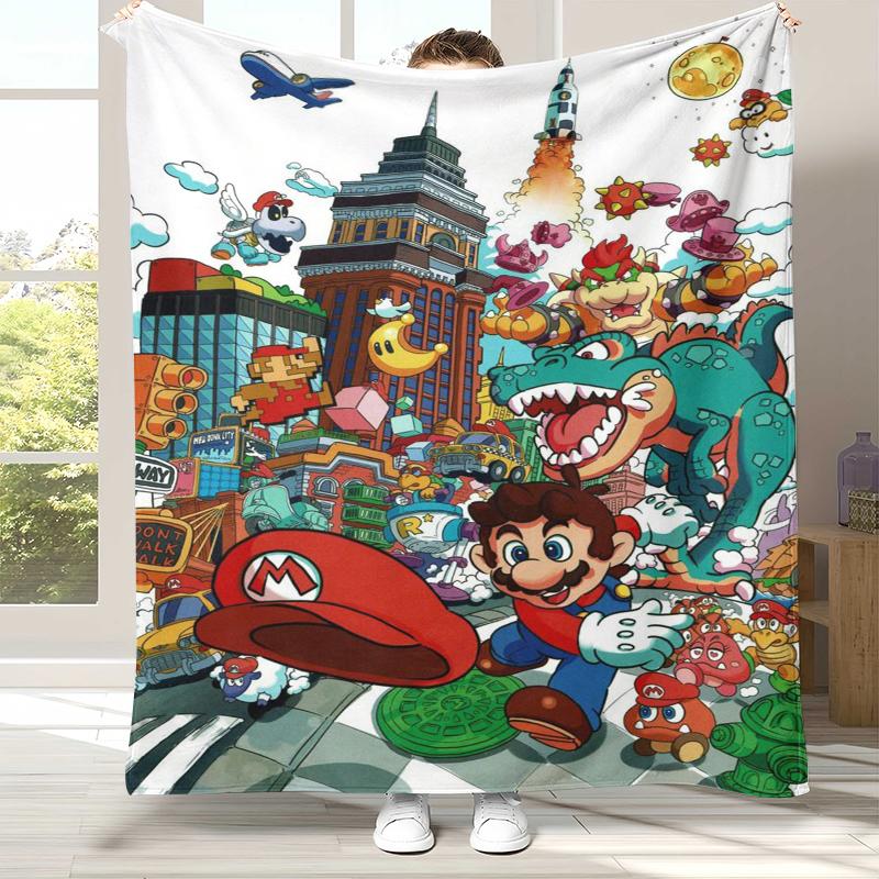 Retro M-Mario Bros Game Cartoon Flannel Blanket,Ultra Soft Warm Plush Throw for Home Bedroom Bed Sofa Cover Camping Picnic gift