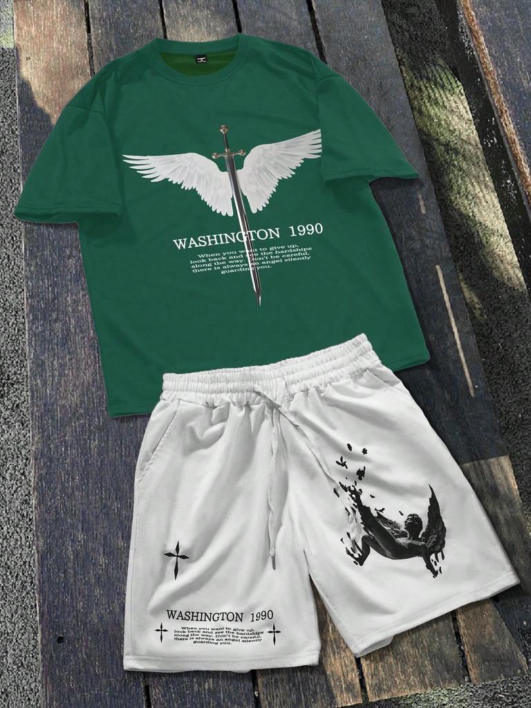 2026 Summer New Unisex Short-Sleeved Shorts Set with 3D Wings Pattern Print for Street Casual Fashion Comfortable and Soft