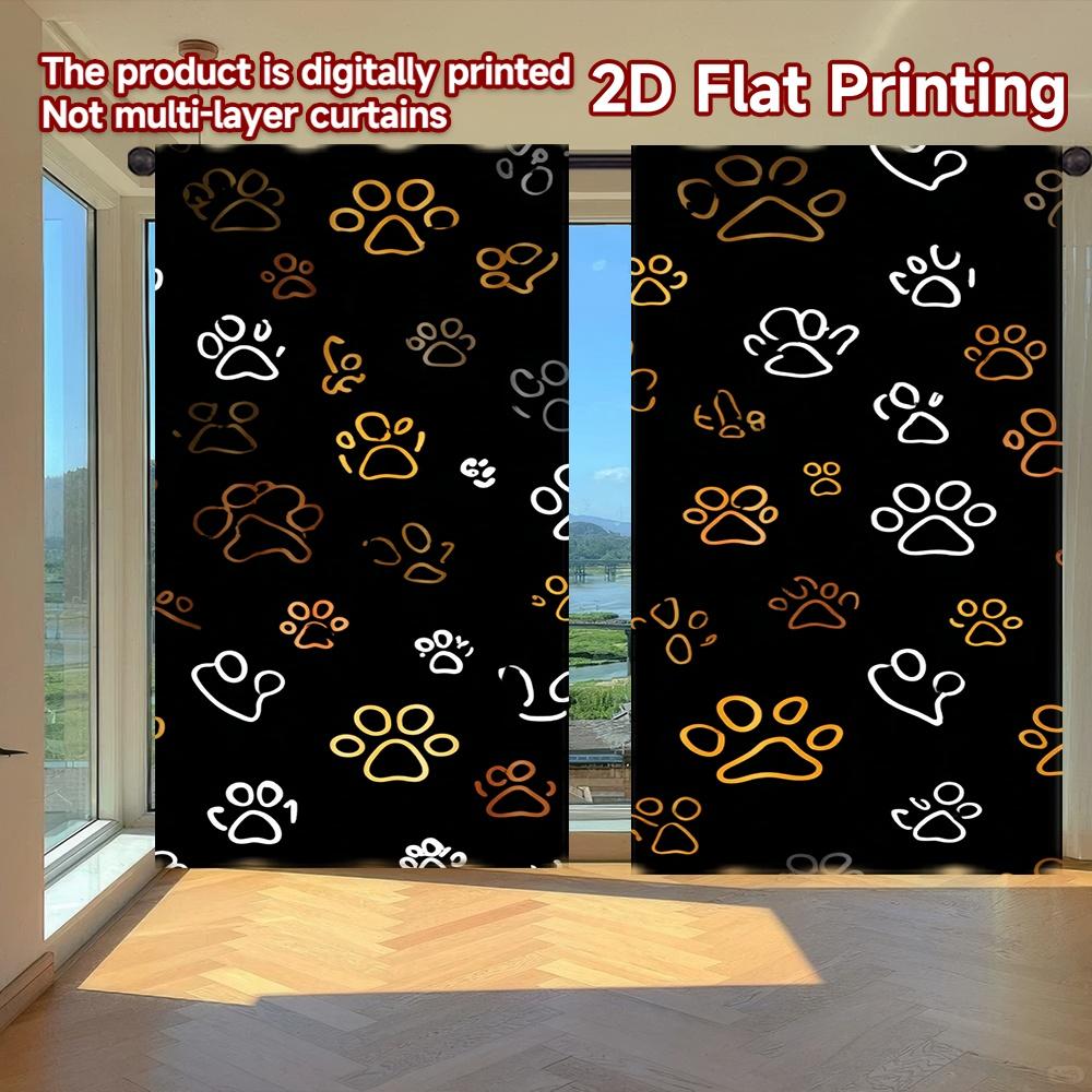 

Set Of 2 Minimalist Flat Printing Curtains Without Rod Golden White Pawprints Saint Patrick Is Day Festival Curtain Made Polyester W100*H70(CM)-Hooks&2PCS