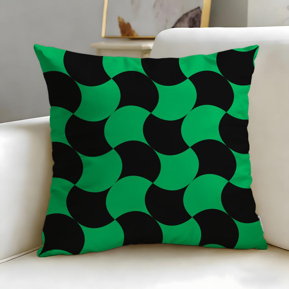 Classic Theme Black and Green Cushion Cover Soft & Easy-Wash Pillow Case – Versatile for Couch, Bed, Travel and Office