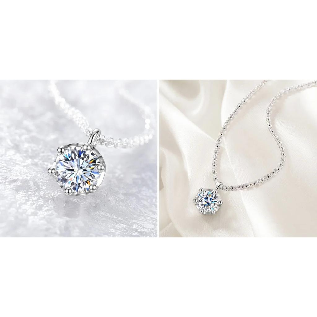 Women's S925 Sterling Silver Sparkling Cauliflower Moissanite Necklace Six-Prong Minimalist Luxury Fashion Clavicle Chain