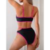 Vintage-Badeanzug für den Strandurlaub, sexy Bikini-Badeanzug für Damen, rückenfrei, Farbblock-Badeanzug mit geteilten Ärmeln, feine Nähte in verschiedenen Farben, Strandmode