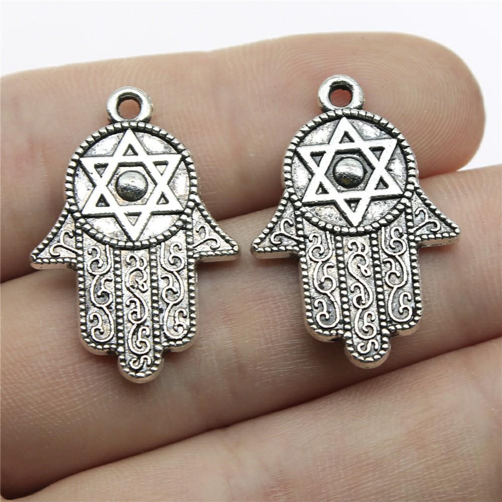 10pcs Charms Hamsa Hand Antique Silver Color Hamsa Hand Charms Pendants For Bracelets Lufthansa Hand Charms Wholesale
