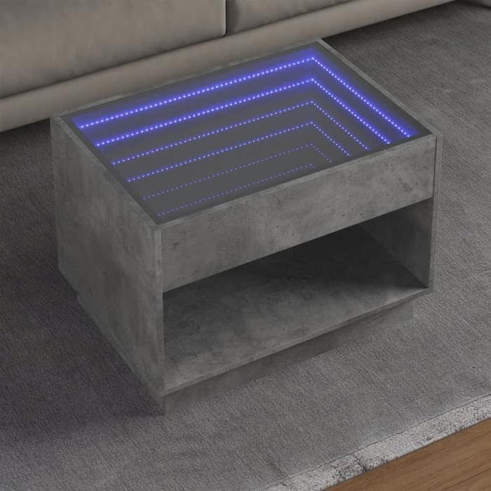 VidaXL Table basse avec LED infini gris béton 70x50x50 cm, table d'appoint, table de salon, table latérale, bout de canapé, 847661
