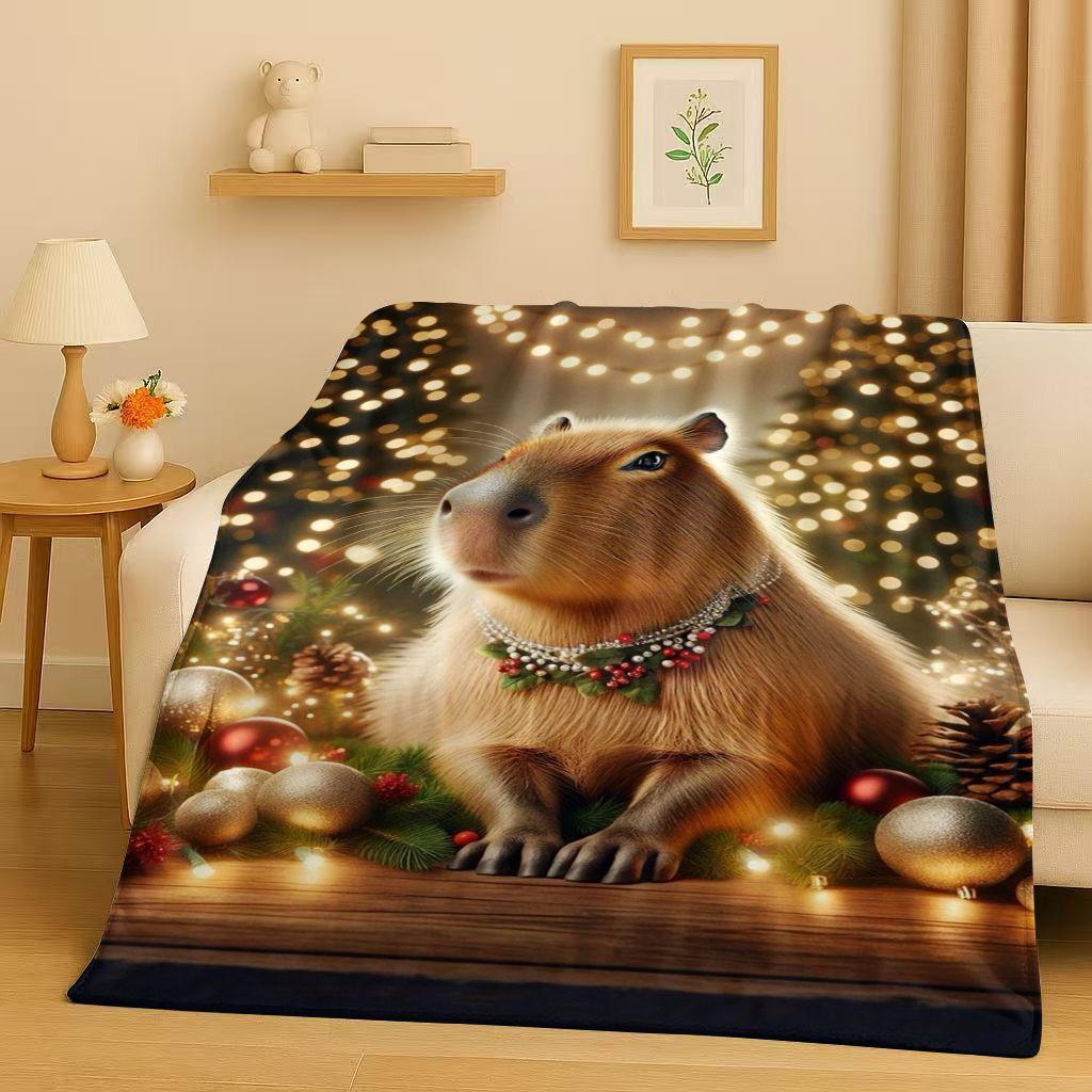 Kawaii Capybara Cartoon Flannel Blanket,Ultra Soft Warm Plush Throw for Home Bedroom Bed Sofa Cover Office Travel Camping Gift