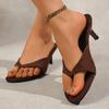 2025Women's Fashion Slippers Toe Clip Thin Heels Flannel PU  Heel High Shoes Dress Korean Style Lovely Zapatillas De Mujer