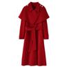 Women's Double-Sided Wool Coat, Extra Long Hepburn Style with Detachable Shawl – Fashionable Autumn/Winter Outerwear