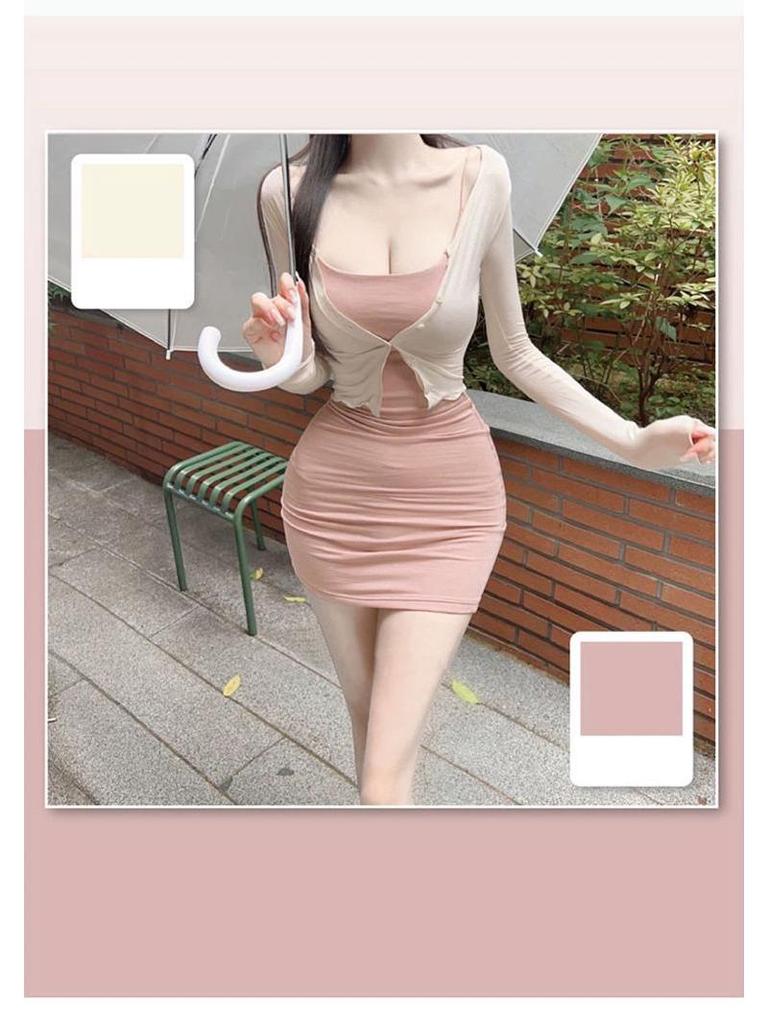 Korean Autumn 2025 Slimming Waist Sleeveless High-Waist Camisole Dress with Big Collar
