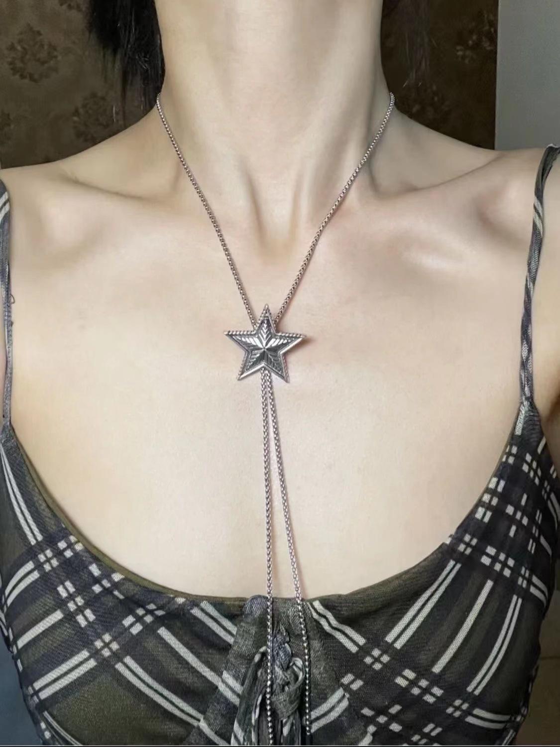 

Холодный ветер, High-End Sense, длинное серебряное ожерелье с пентаграммой, Niche Design Sense, кисточка, сложенная на ключицу цепочка