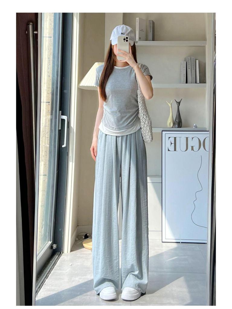 Women's Ice Silk White Wide-Leg Pants - Summer 2025 Collection