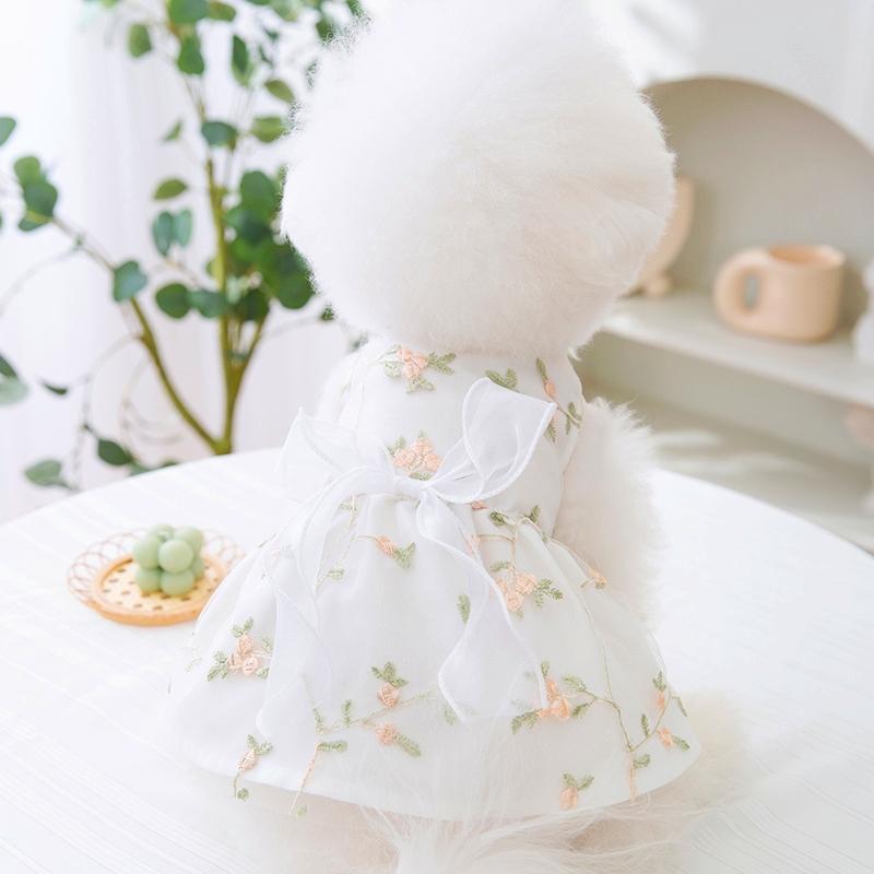 Dog Cute Dress Floral Dog Mesh Dress Kitten Puppy Pet Skirt Summer Dog Clothes Bow Lace Dog Princess Dress Chihuahua Clothing