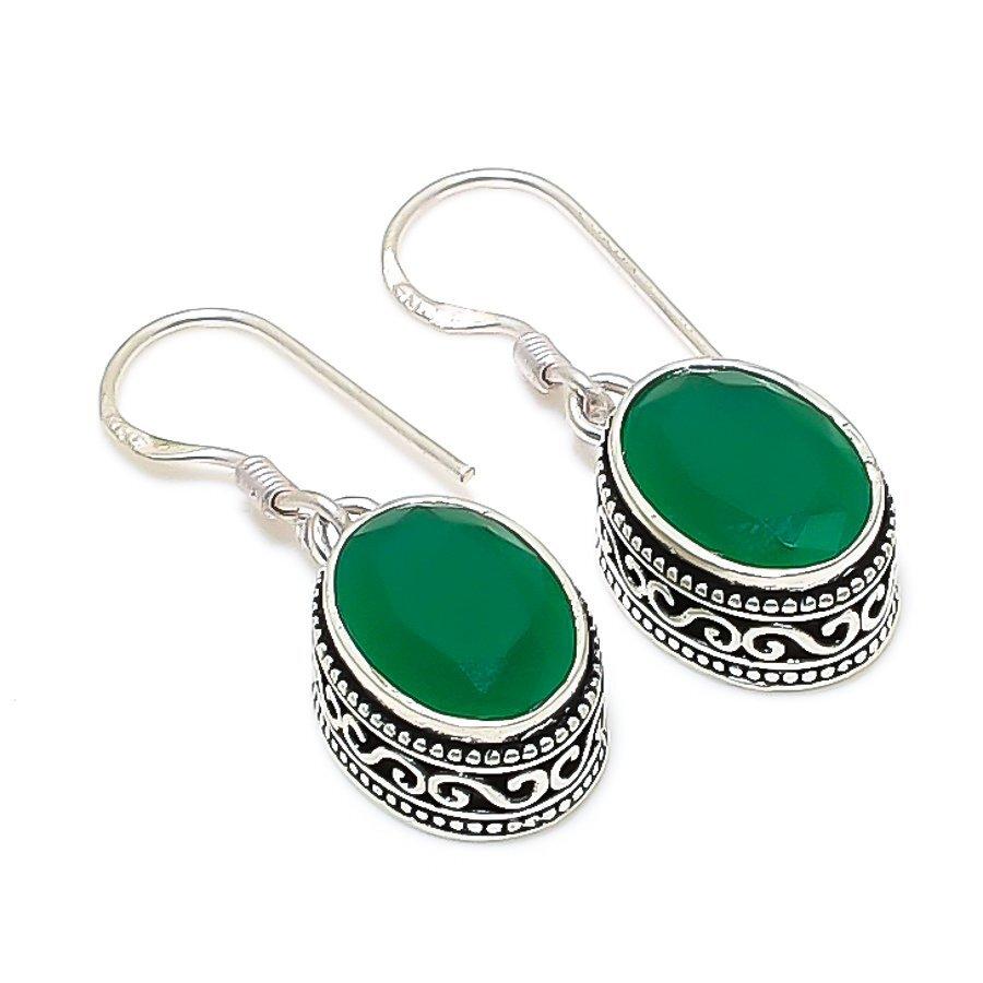 Emerald Gemstone 925 Sterling Silver Jewelry Earring 1.46 " N471