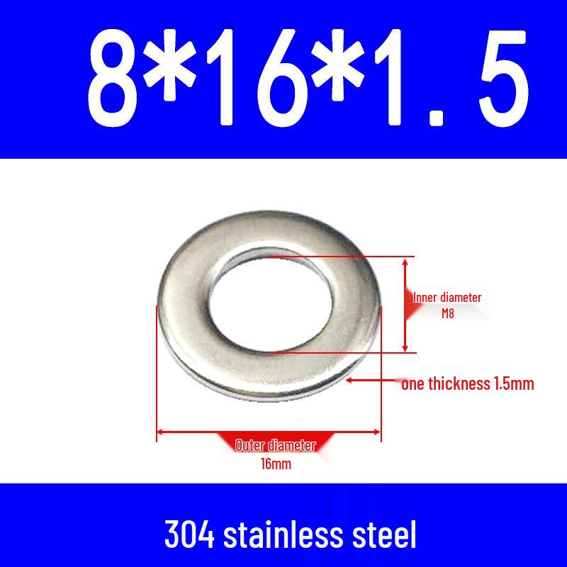 304 Stainless Steel Flat Gasket Washer, Metal Spacer for M2-M20.