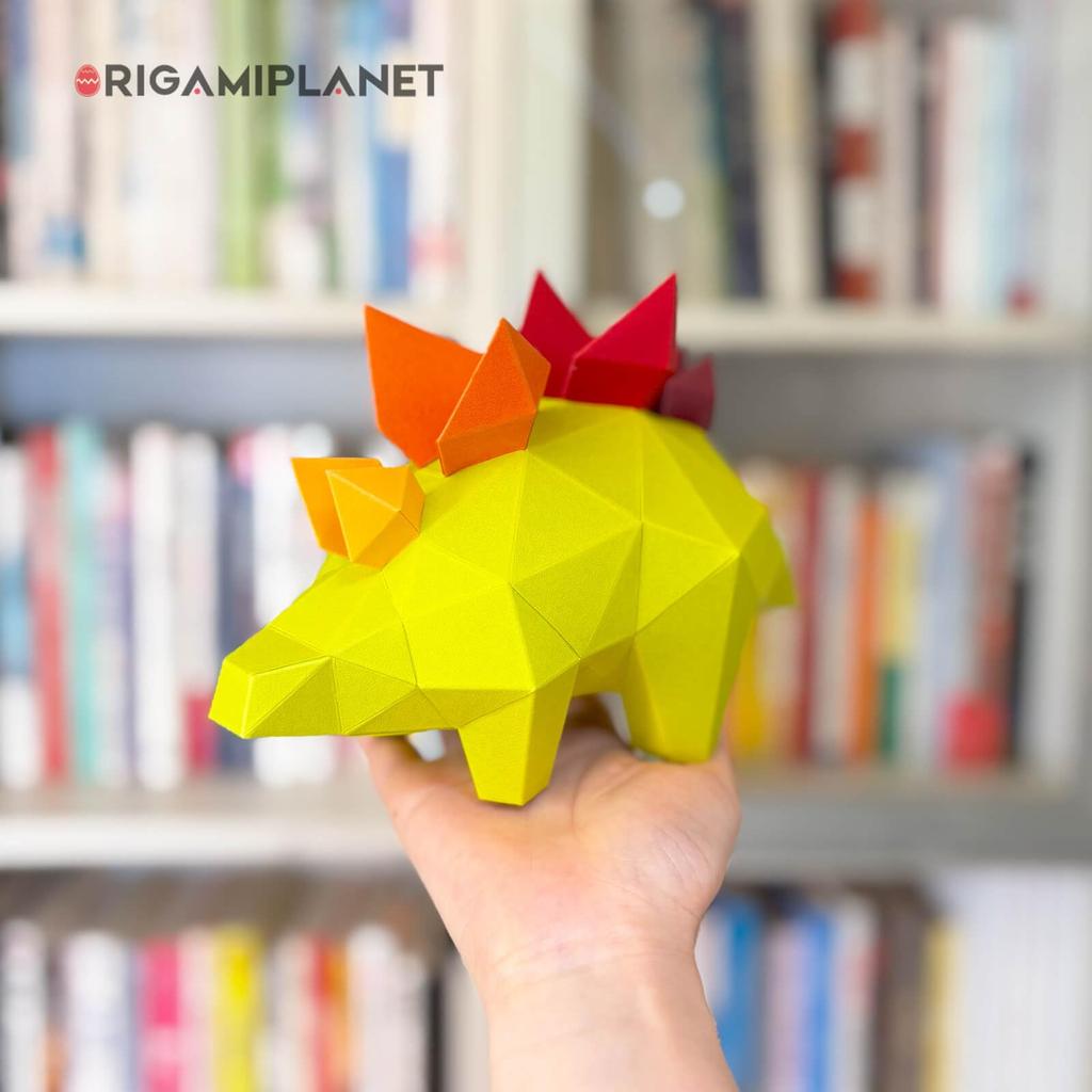 ORIGAMIPLANET 3D Dinosaur Origami Craft Stegosaurus Cute DIY 3D Paper Craft Home Decor for Teens Creative Handmade Animal Figure Paper Sculpture STEM