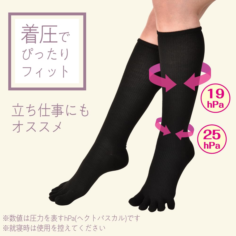 Knee Sizes Set of 4 Number Cotton [NAKAMAJITA] Five-Toe Socks, 22-25cm, Black, (JP, Size, 22.0 cm, 25.0 cm, Standard, Blend, Black)