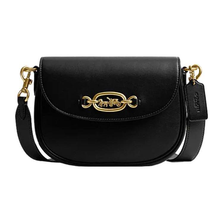 

Coach Harley 22 Solid Color Flap Hardware Buckle Leather Saddle Bag Crossbody Shoulder Bag Small Women Bags Black CM705-B4BK Basic Set (Bag+Dust Bag)