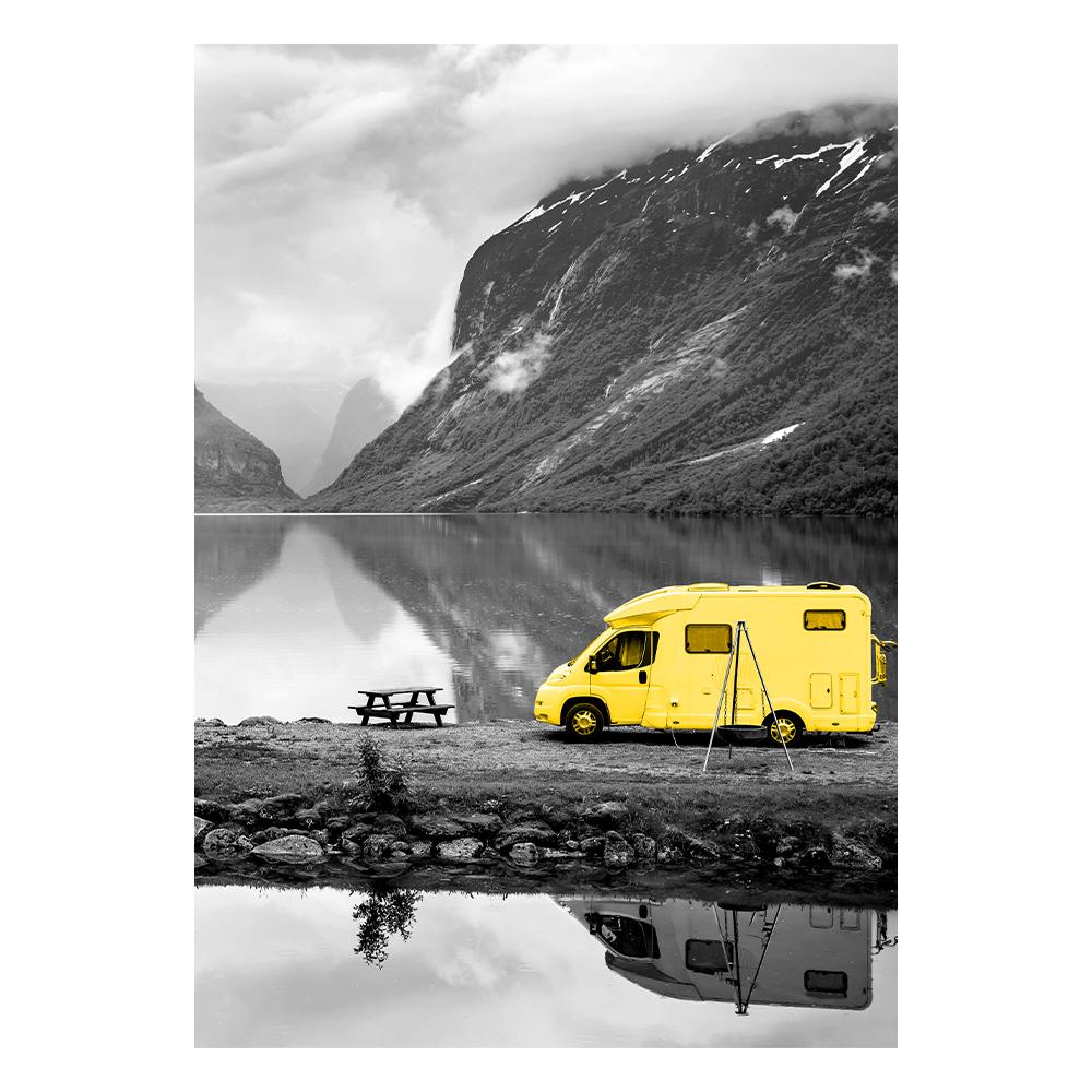 Canvas Painting,Historic Building Retro Yellow Car,Vintage Style,Office Home Decor Picture Painting, Festival Gift