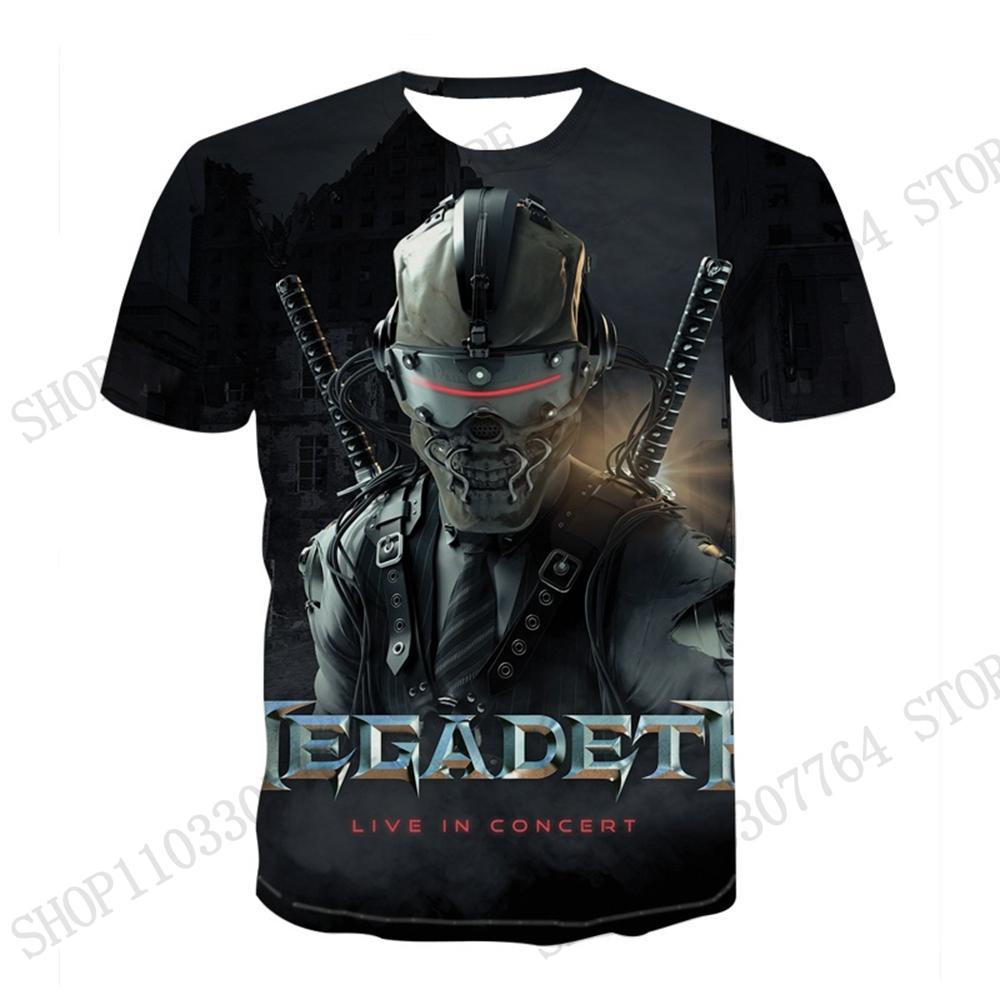 New Metal Rock Band Megadeth Skull 3d Print T-shirt Men Women Fashion Street Sports Short Sleeve Tops Tees Men Clothing Music