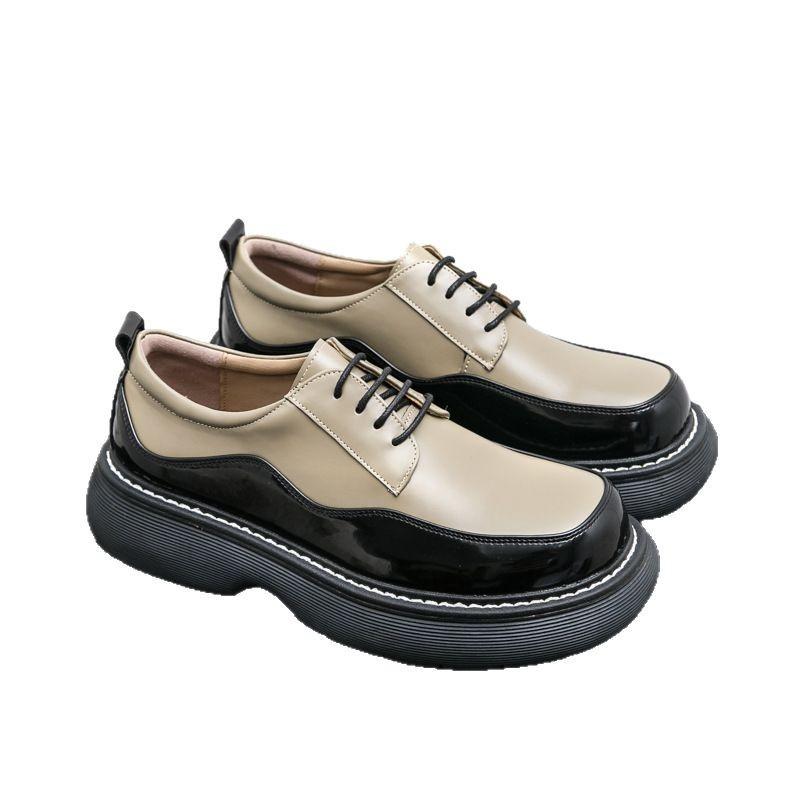 Cheap men's shoes 2025 spring new platform leather shoes fashion trend casual business color matching trendy men