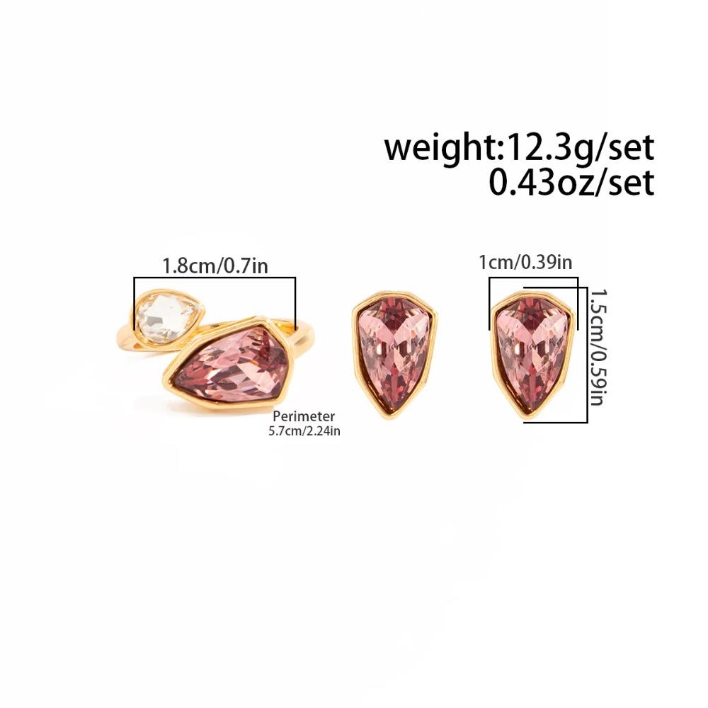 2Pcs/set New Trendy Acrylic Rhinestone Stud Earrings Ring for Women Vintage Geometric Irregular Finger Ring Jewelry Set Gifts