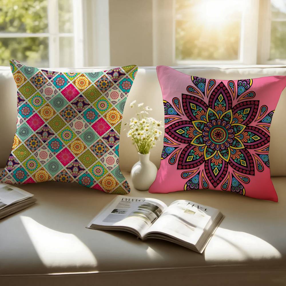 Mandala Style Decorative Pillow Case Sofa and Living Room Decorative Cushion Covers Dust-proof and Mite-proof Invisible Zipper